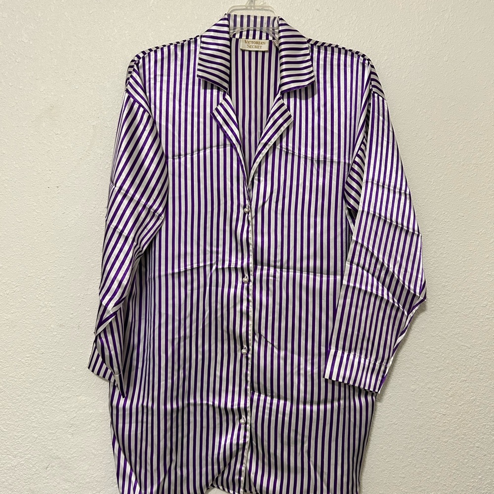 Vintage‎ Victoria's Secret Statin Oversized Sleep Shirt- Purple Stripe- Small